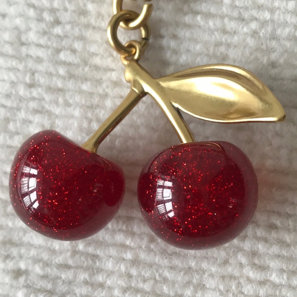 Coach Gold-Tone Red Glitter Cherry Keyring Charm - Picture 2 of 4